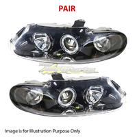 Pair Head Lamp LH-RH Black Reflector W/Angel Eye For Holden Statesman/Caprice WH