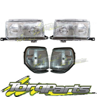 HEADLIGHTS &amp; CORNER LIGHTS SET SUIT TOYOTA LANDCRUISER 80 SERIES SAHARA 90-98