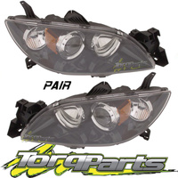 HEADLIGHTS PAIR SUIT BK 3 MAZDA 04-09 SEDAN BLACK HEADLAMPS HEAD LIGHTS LAMPS